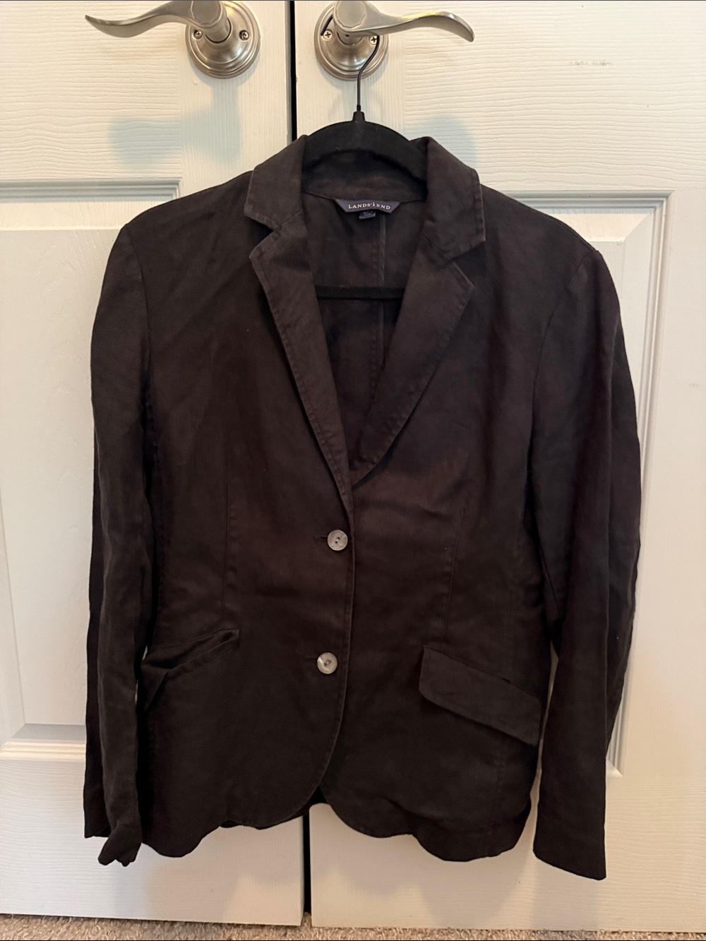 Lands' End Women's Black Linen Buttoned Blazer